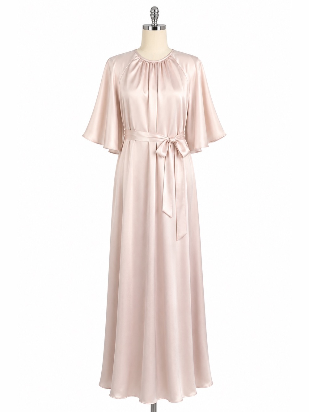 H&M Soft Blush Satin Dress with Batwing Sleeves